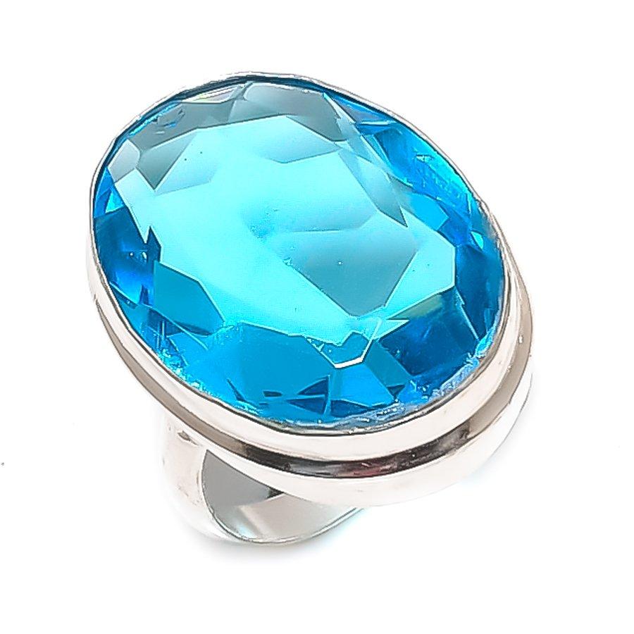Swiss Blue Topaz Gemstone Handmade 925 Sterling Silver Jewelry Ring Size 6 Z6Q30