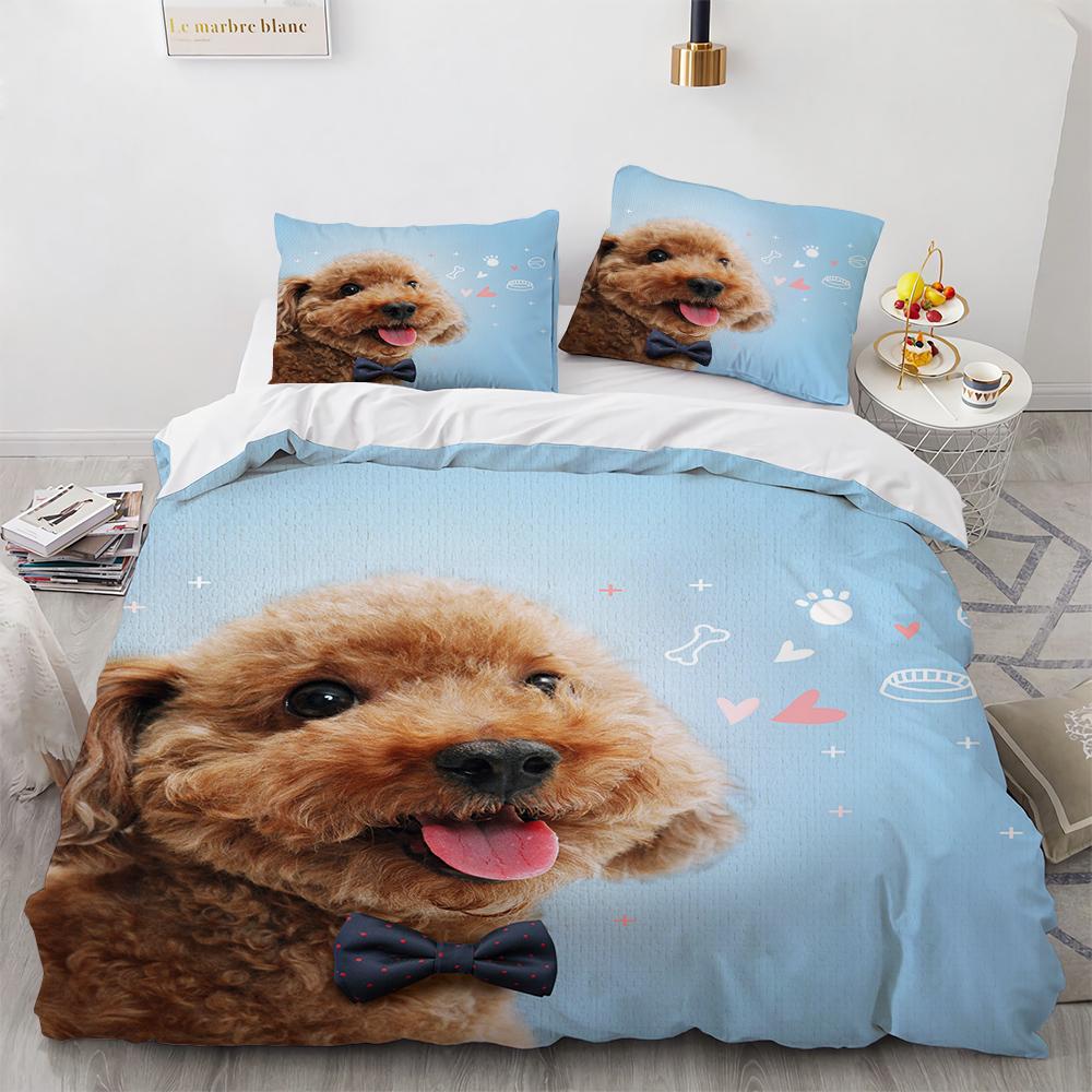 

3D Bedding Set Cat Dog Print Comforter Duvet Cover Lifelike Bedclothes with Pillowcase Bed Set Home Decor Kids Gift 135x200cm