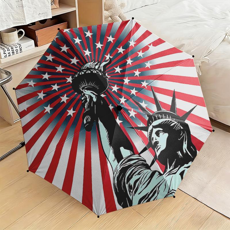 1 Stück Patriotische Statue of Liberty Regenschirm Tragbarer Faltregenschirm Eisenrahmen Rippenstruktur Außen-Heim-Regenschirm