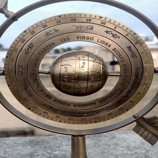 Brass Armillary Globe, Sphere Armillary Globe With Sundial Arrow, Astrolabe Armillary, Engraved Armillary, Table Top Décor, Christmas Gift,