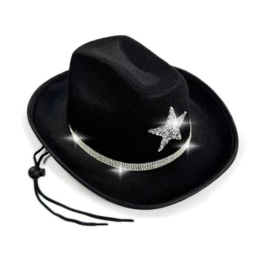Kids Hat Sparkling Rhinestone Star Pattern Lightweight Comfortable Fit Cowboy Hat Carnivals Dress-Up Halloween Accessories