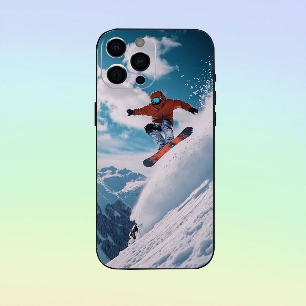 Skifahren Schnee Snowboard Ski Handyhülle Silikon Weich Für IPhone 17 16 15 14 13 12 11 Schwarz Weiche Silikonhülle