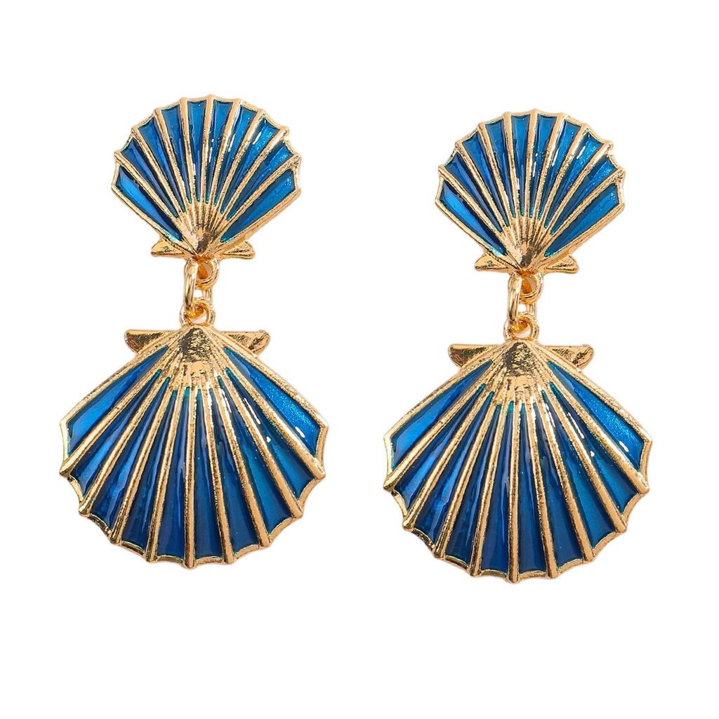 Ocean shell enamel earrings personality fashion double-sided shell earrings literary retro versatile everyday earrings