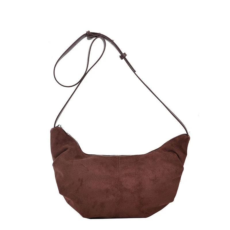 

Повседневные универсальные сумки через плечо из искусственной замши в стиле ретро, ощущение роскоши, портативные классические сумки-хобо через плечо кофейный