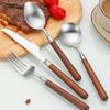 4Pcs/Sets 304 Stainless Steel Tableware Set,Steak Knife Fork Spoon Set Retro Walnut Wooden Handle Restaurant hotel Tableware Set