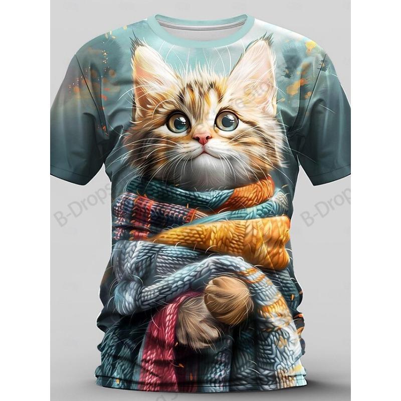 2026 New Lovely Kitten Cat 3D Print T-shirt Men Women Fashion Animal Sport Tops S