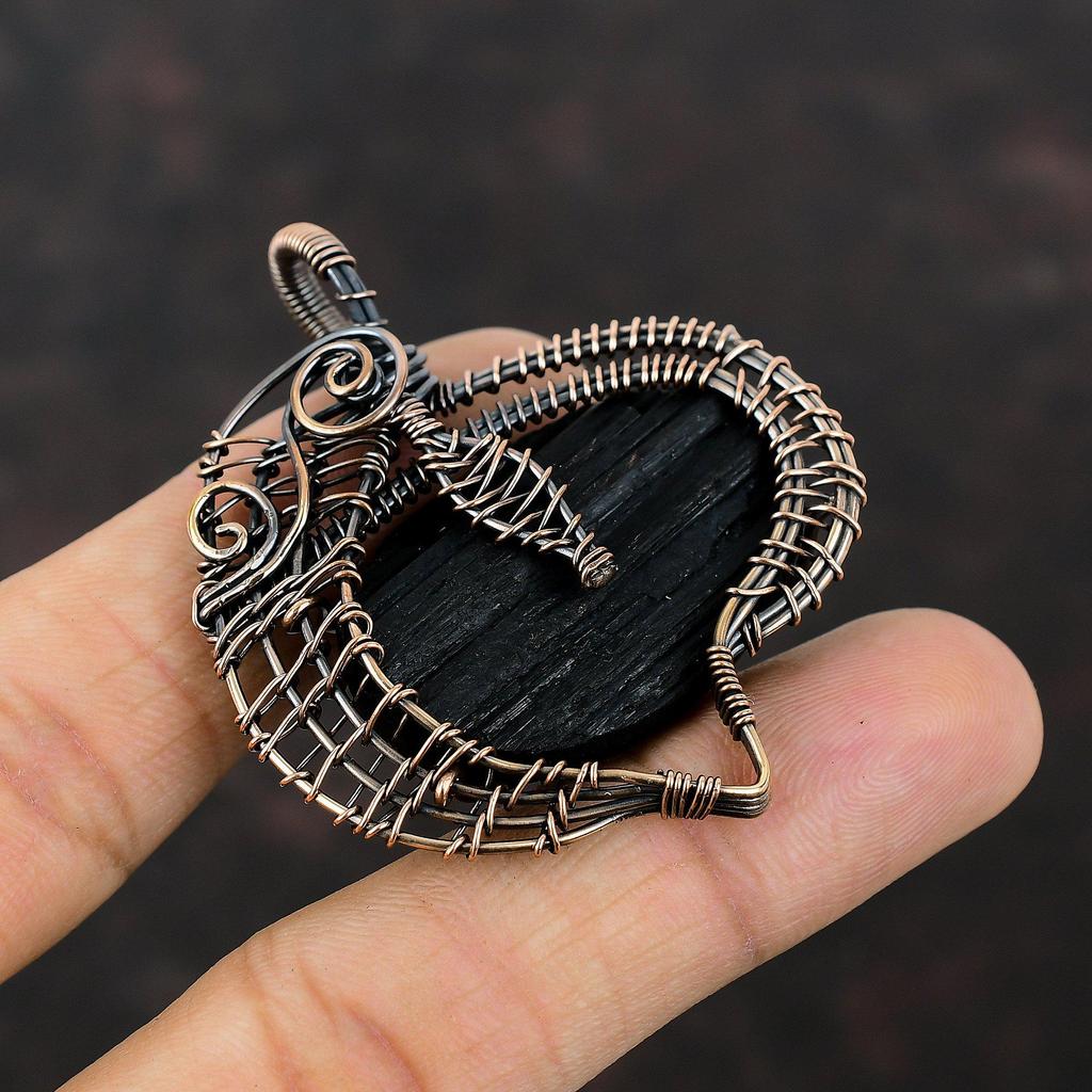 Black Tourmaline Rough Pendant Copper Wire Wrapped Pendant Gemstone Jewelry Handmade Unique Design Pendant Copper Wire Jewelry Gift For Wife