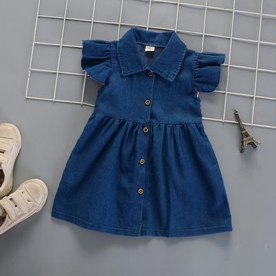 Mädchen Jeans Sommerkleid Weicher Denim Klein und Mittel Kinder Babykleid