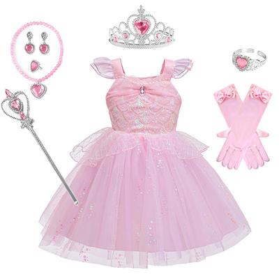 Neues Sommer Pink Mesh Hexen Cosplay Prinzessinnenkleid für Mädchen