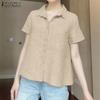 ZANZEA Women Summer Turn Down Collar Short Sleeve Casual Blouse