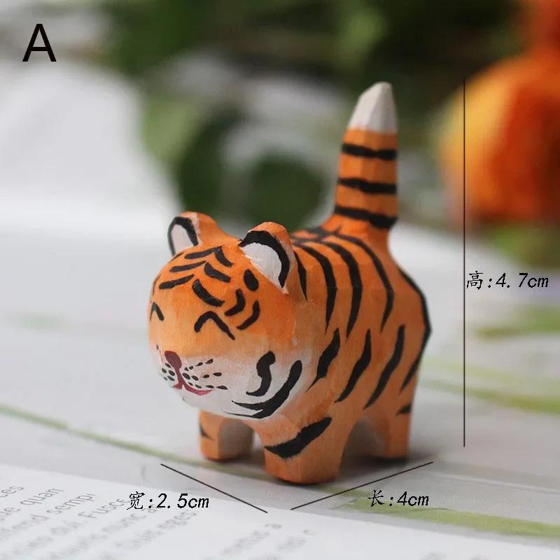 Håndlaget Treskjæring Kattunge Ornamenter Små dyr Kreativt Skrivebord Tre Kattdekorasjonshåndverk