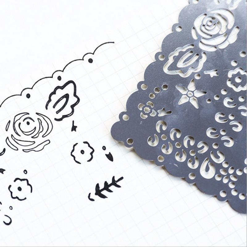 Multi Function Stainless Steel Doodle Drawing Rule with Lace Hollow Out