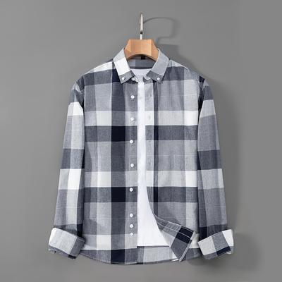 Spring and Autumn New Plaid Cotton Long Sleeve Shirt Men's Slim Fit Tooling Shirt