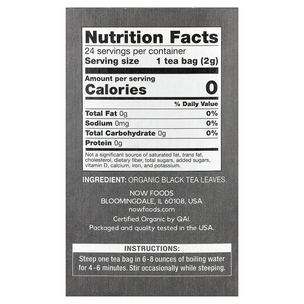 Now Foods Black Tea Bags, 24 Count, 48g (1.7oz)