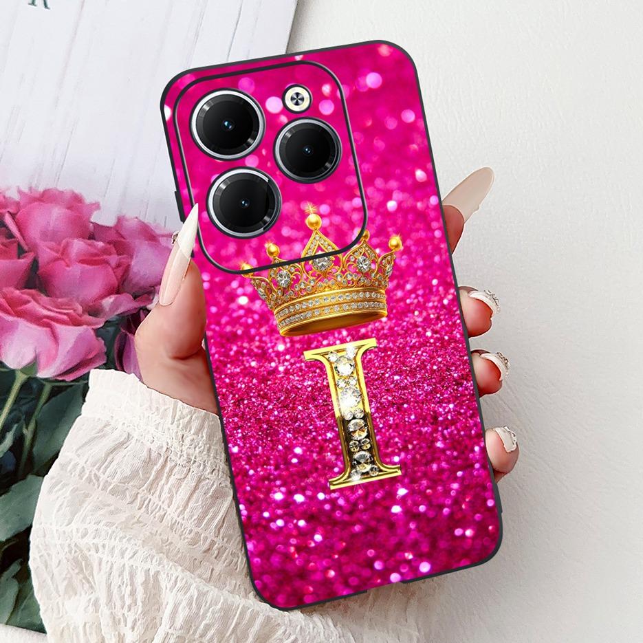 Pro pouzdro Infinix Hot 40 Pro X6837 Luxusní kryt s písmeny a korunkou Měkké silikonové pouzdro na telefon Pro Infinix Hot 40i Hot40 Pro Hot40i
