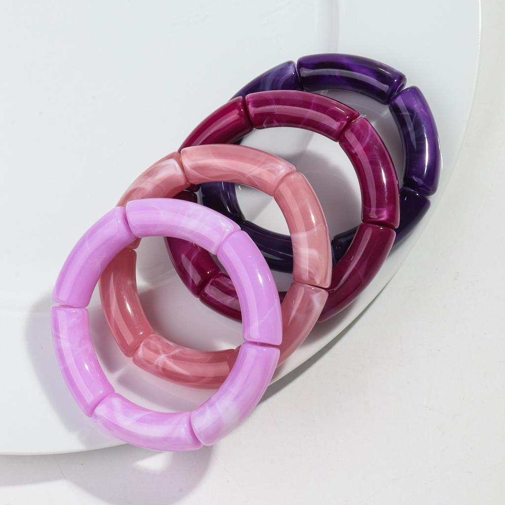 4Pcs/Set Vintage Amber Acrylic Bamboo Stackable Bracelets Bangles Sets for Women Resin Stretchy Tube Beaded Bracelet Jewelry