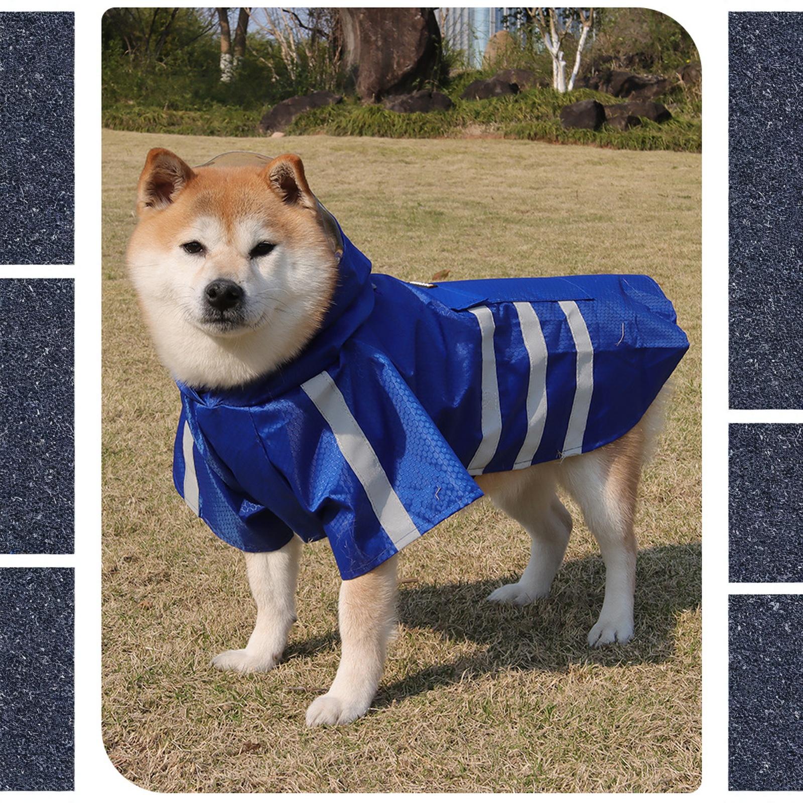 

Large Dog Raincoat Adjustable Pet Water Proof Clothes Lightweight Rain Jacket Hoodies with Strip Reflective S синий