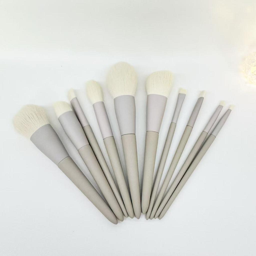 10Pcs Matte Gray Handle Makeup Brush Set Rubber Paint Soft Dense Fiber Face Eye Brushes Professional Elegant Kit