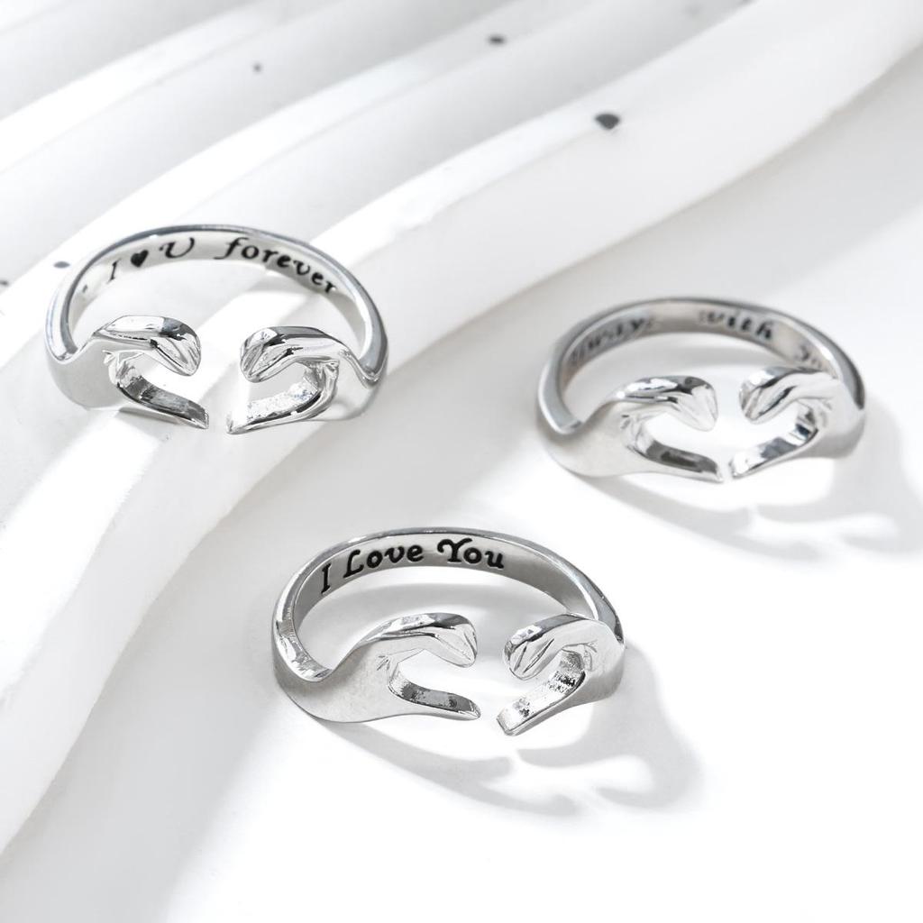 European & American Romantic Heart Gesture Couple Ring - Fashionable Double Hand Design
