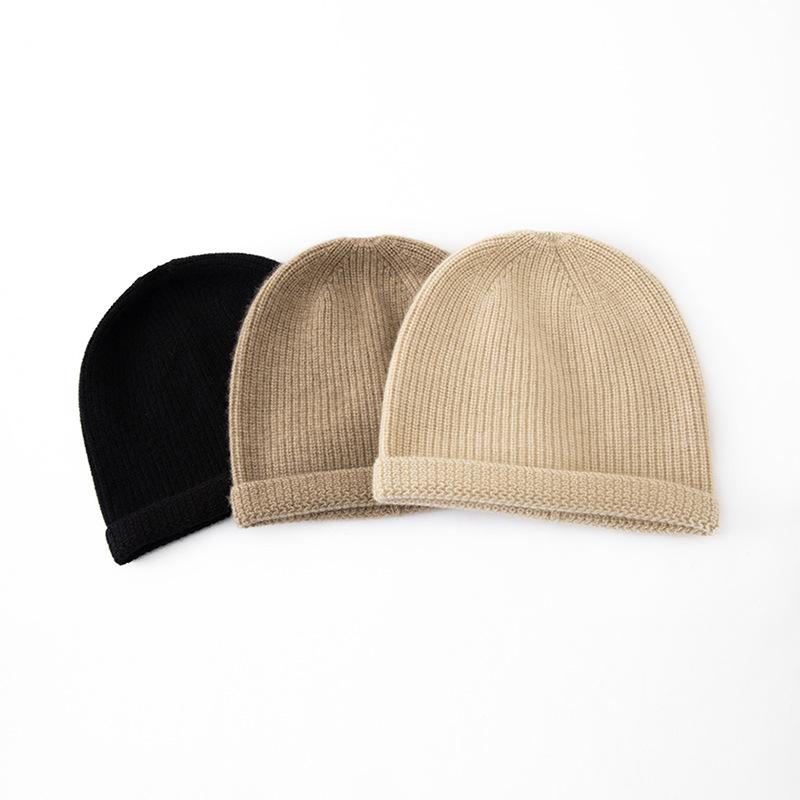 New Autumn and Winter Men's High End Solid Color Striped Thickened Warm Fashion Knitted Casual Hat