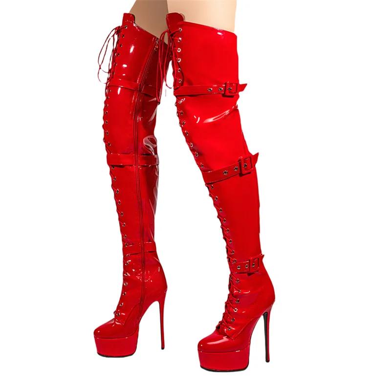 Fashion New High-quality Belt Buckle Cross Strap Over The Knee Boots Sexy Hot Girl Pole Dance 15cm High Heel Motorcycle Boots Size35-48