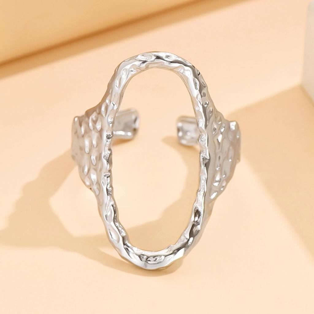 European Retro Geometric Hammered Stainless Steel Open Ring Women's Gold-Plated Adjustable Titanium Jewelry