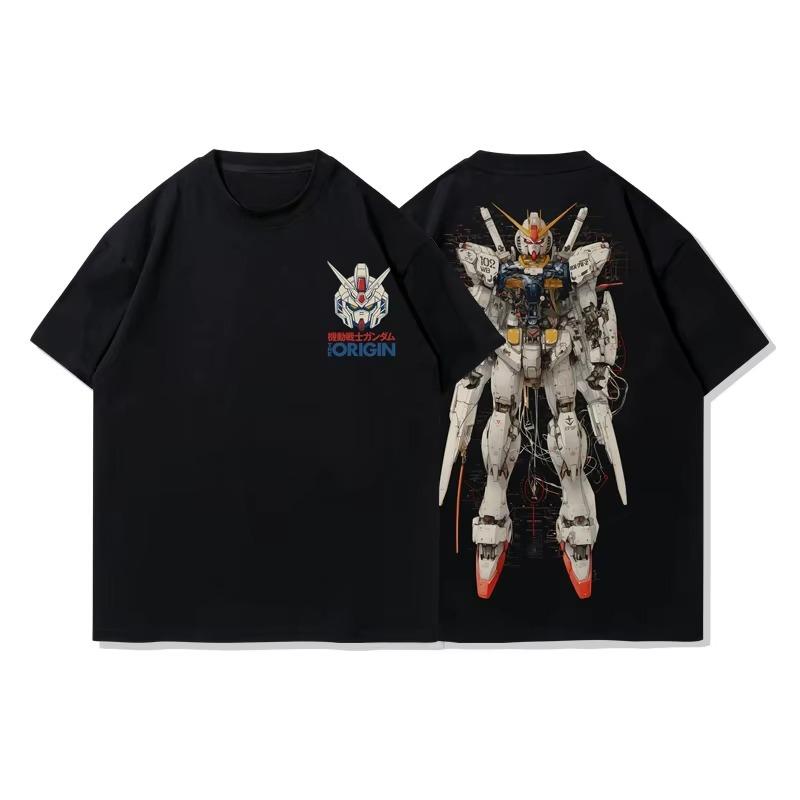 Japanese anime mobile phone set up to summer heavy pure cotton loose Harajuku mens and womens shortsleeved Tshirts