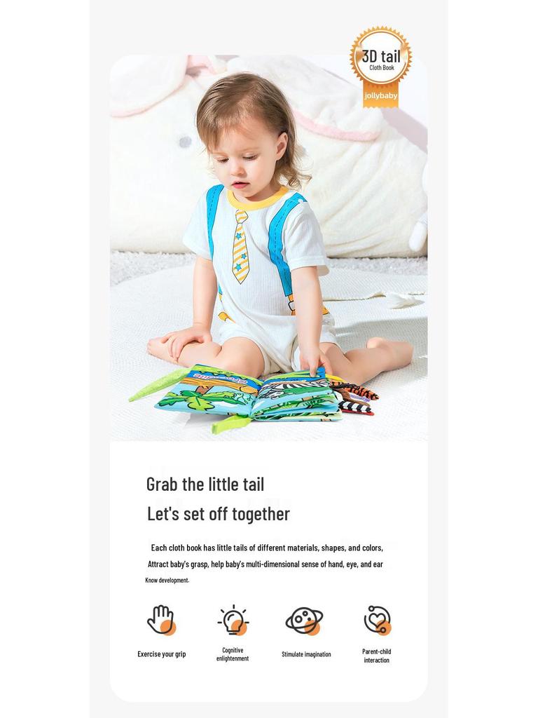 Jollybaby Animal Tail Peek-a-Boo Cloth Book - Baby Toy for Early Education (0-3 Years)