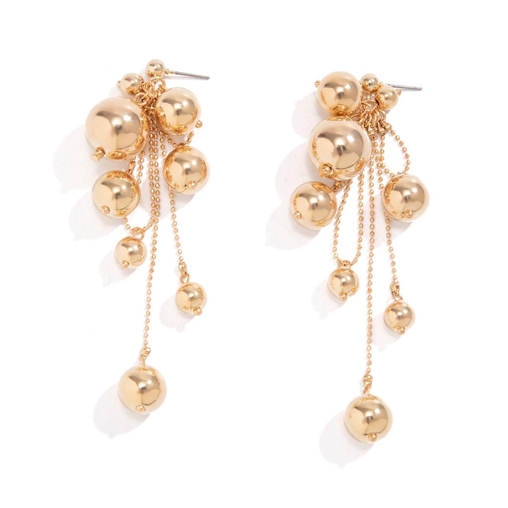 Fashion Design Imitation Pearl Fringed Stud Earrings, Sweet And Cool Temperament Metal Beaded Earrings For Women
