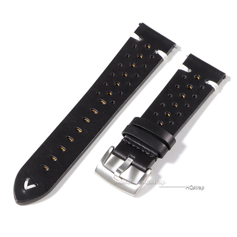 

Breathable Genuine Leather Watch Strap Quick Release 20mm 22mm Cowhide Band Oil Wax Black Red Yellow Brown Women Men Watchbands 20mm чёрный