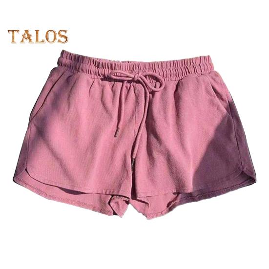 Women Casual Shorts Elastic Waistband Adjustable Drawstring Sport Shorts Solid Color Wide Leg Home Shorts