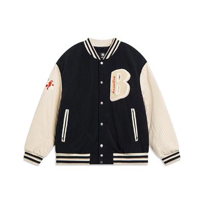 Veste de baseball tricotée à imprimé lettres Badfive Li Ning Vestes Homme Noir Brouillard-Kaki AFMT015-2