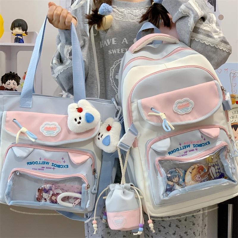 Schoolbag new contrasting color schoolbag female high value college style sweet girl pain bag primary and secondary school students two-piece backpack