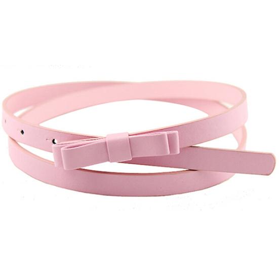 Women's Candy Color 2 Layers Bowknot Thin Narrow Belt PU Leather Waistband Strap