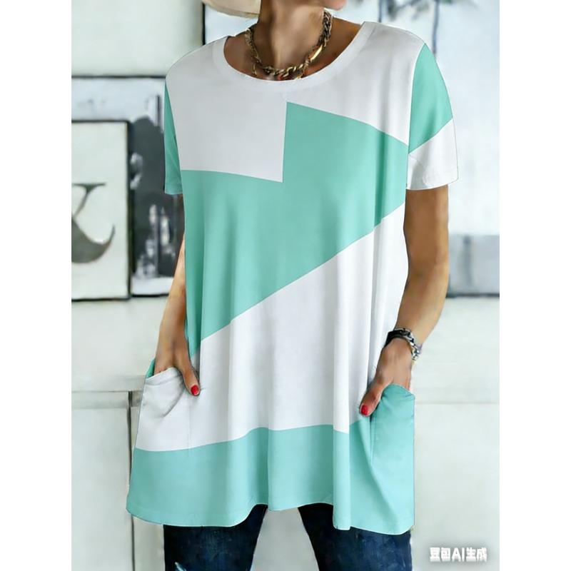 

Summer printed short-sleeved T-shirt with pockets XL