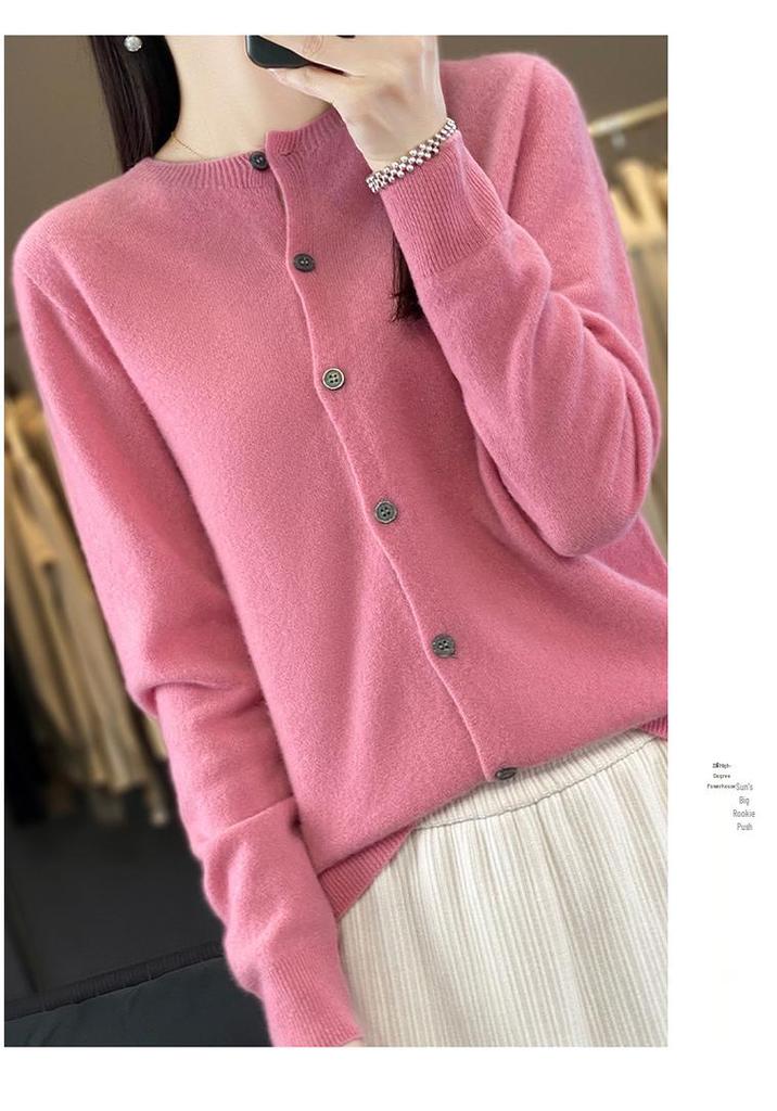 Women's Wool Cardigan: Autumn/Winter Round Neck Long Sleeve Knit Sweater, Slimming & Loose Fit