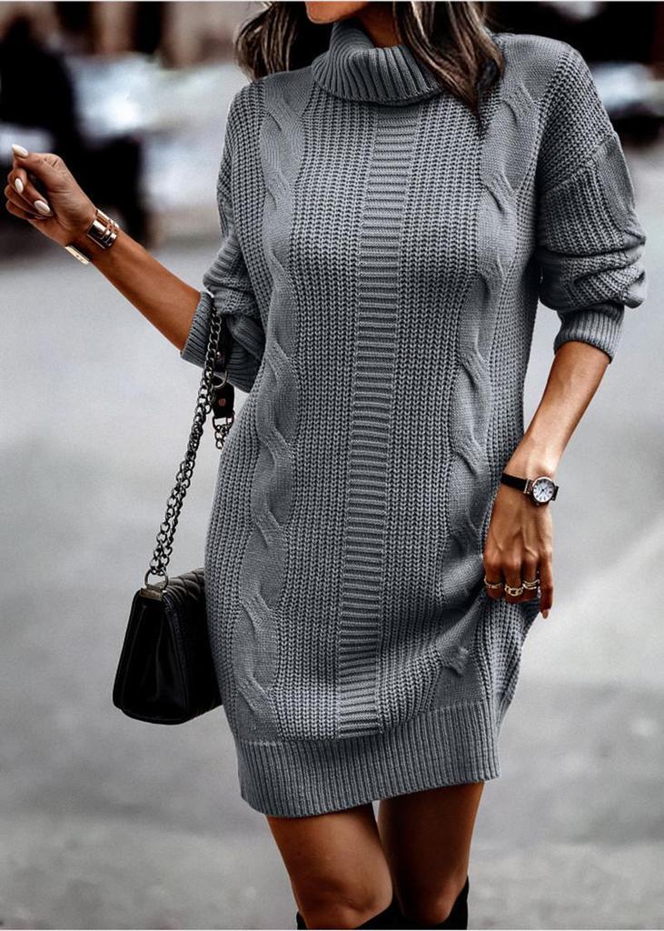2023 Autumn/Winter High Neck Long Sleeve Bodycon Sweater Dress for Women