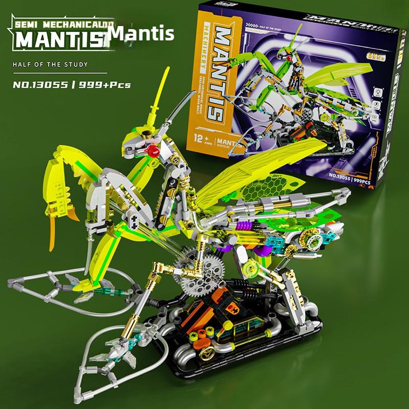 Building Block Semi-mechanical Shark Building Block Movable Model Parrot with Lights Punk Assembly Toy