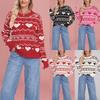 Winter New European and American Women's Love Sweater Pullover, Plus Size Christmas Casual Jacquard Knitwear