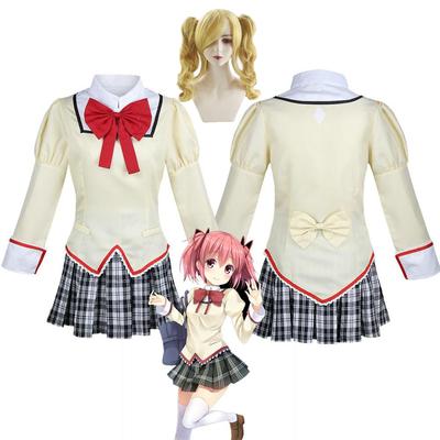 Mami Cosplay Šaty oblečení Anime Puella Magi Madoka Magica Cosplay Kostým Top Ponožka Žlutá paruka žena párty set
