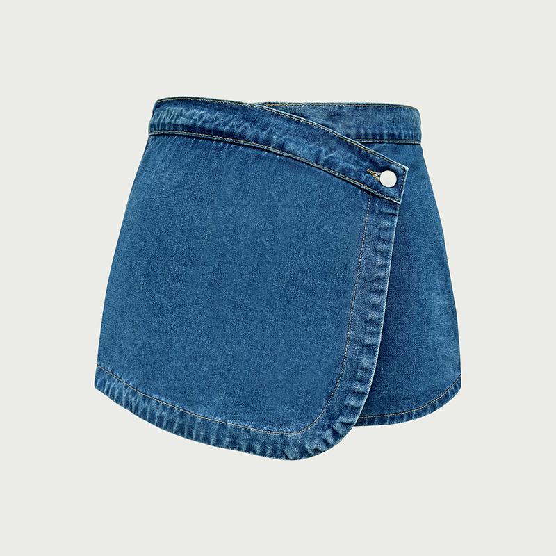 

Plus Size Women s Irregular Skirt-Pants Combo: Casual Elastic Waistband A-line Patchwork Mini Skirt with Stretchy Shorts 2XL синий