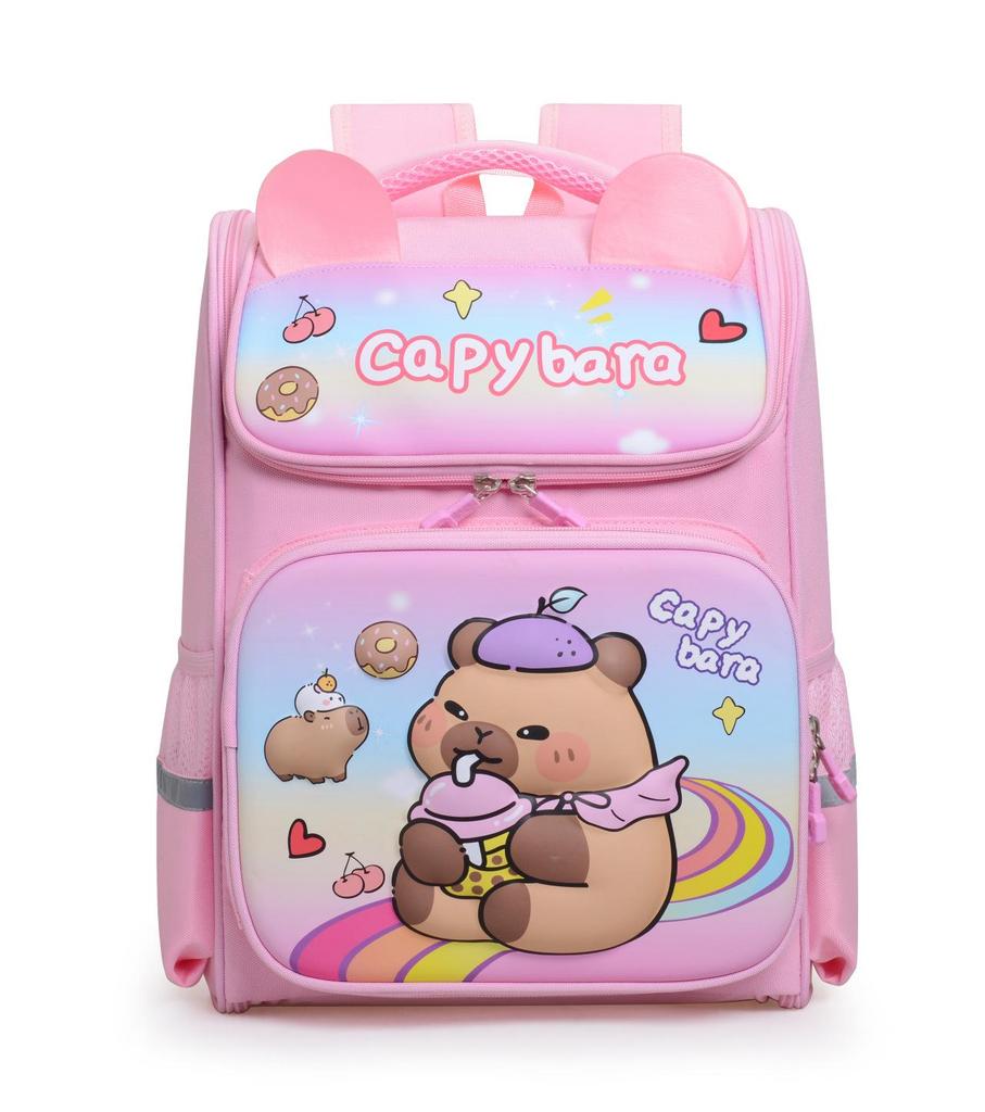 Capybara Cartoon Rucksack für Jungen & Mädchen der 1. & 2. Klasse – Schultasche für Kinder mit Weltraum-Thema