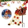 Winter Outdoor Courtyard Decorations Santa Sleigh Figurine Light, Solar Powered Christmas Garden Stake Claus Light Pouring Gifts Stars for Yard