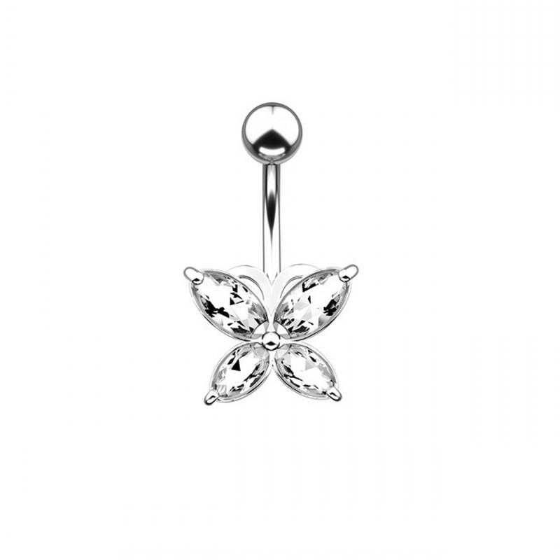 Shiny Zircon Crystal Belly Button Rings for Women Fashion Heart Navel Ring Metal Steel Barbell Butterfly Body Piercing Jewelry