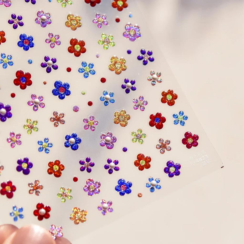 Cherry Blossom Pink Flower Sakura Spring 5D Nail Art Sticker Gold Stamping Soft Adhesive Relief Adhesive Chic Manicure Decals