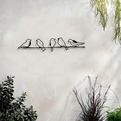 Metal Wall Art Sculpture Five Birds Modern Farmhouse Style Indoor Outdoor Decor