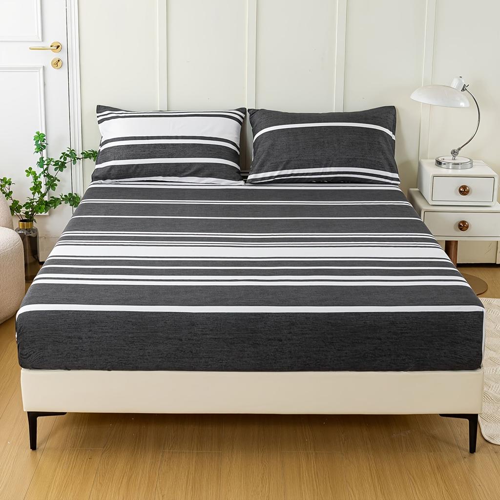 3-Piece Striped Fitted Sheet Set – Luxuriously Soft & Breathable – Includes 1 Fitted Sheet And 2 Pillowcases For Cozy Sleep – Pe
