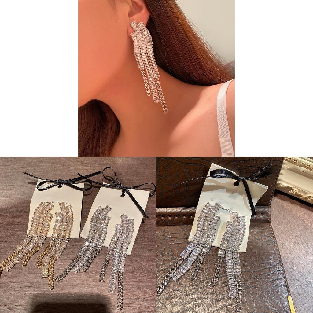 Geometric Silver Zirconia Drop Earrings For Women Fashion Jewelry