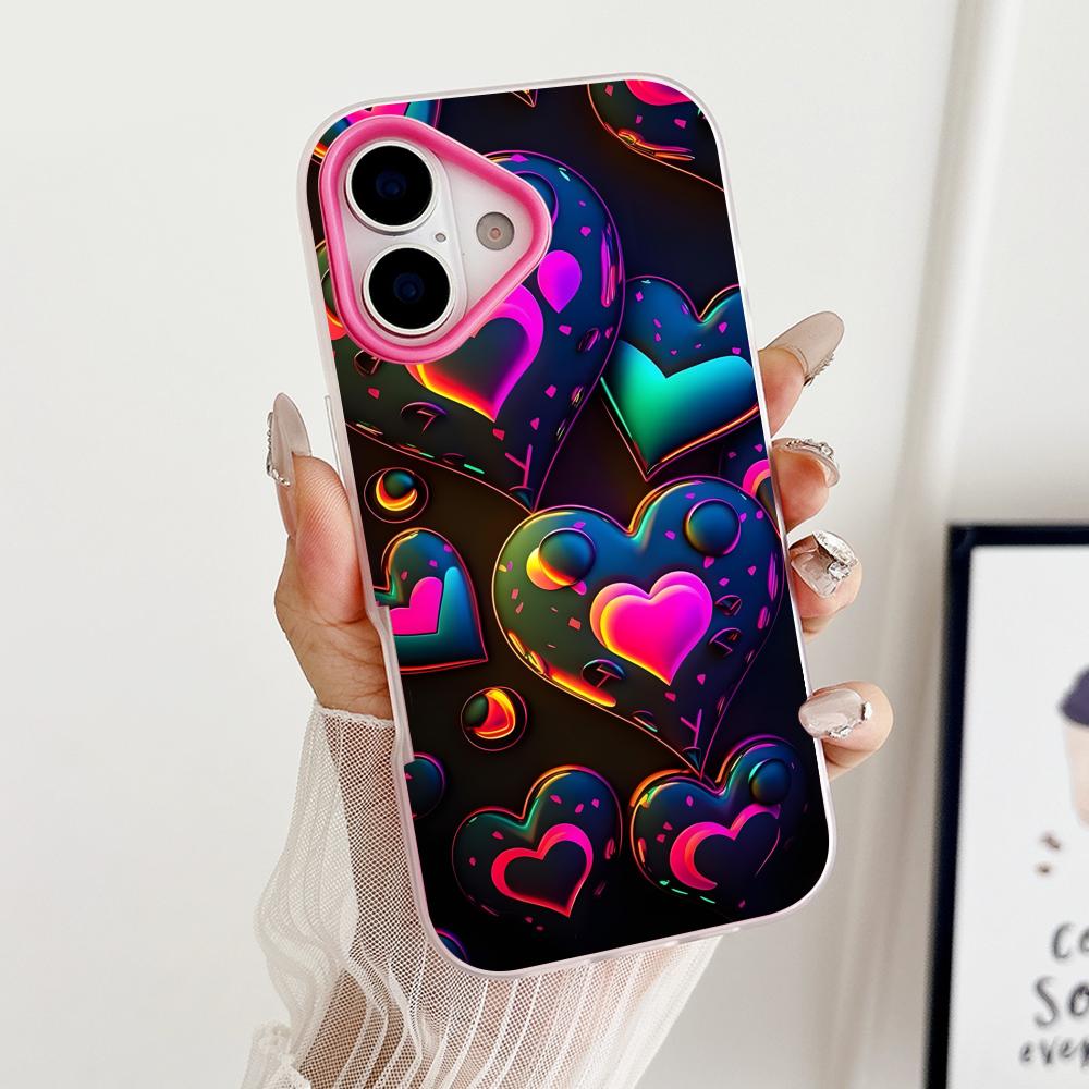 Y2K Glowing Hearts Jelly Double Layer Rose Red Mobile Phone Case for iPhone 17 16 15 14 13 12 11 Air Pro Max Plus Protective