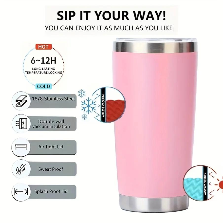 

Стакан из нержавеющей стали с вакуумной изоляцией и крышкой на 20 унций | Персонализированная дорожная кружка и праздничный подарок | Переносная холодная/горячая автомобильная кружка розовый